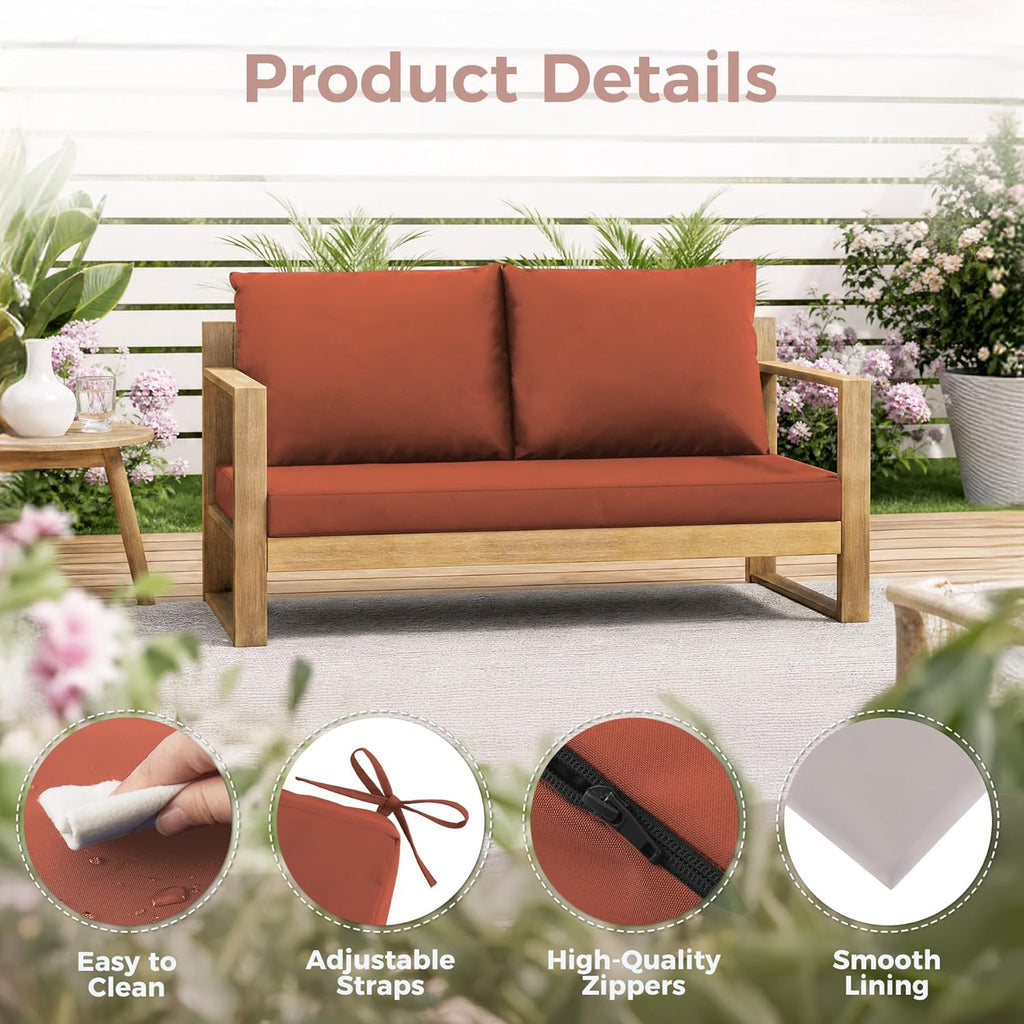 Outdoor Loveseat Cushions, 46×26×4 Inch, Waterproof, Spice