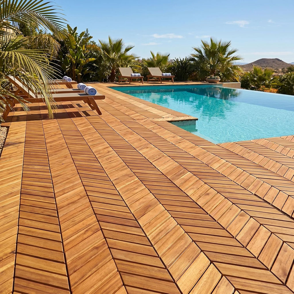 giantex 30 pcs acacia wood deck tiles, interlocking, close-up detail