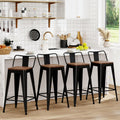 WENTMENT Metal Bar Stools Set of 4 Counter Height Barstools with Removable Back 24" Kitchen Bar Stools with Wooden Seat, Black