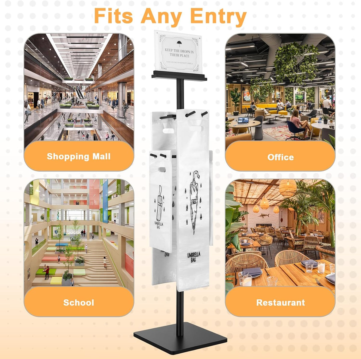 Wet Umbrella Stand with 400 Free Plastic Umbrella Bags disposable for Entry