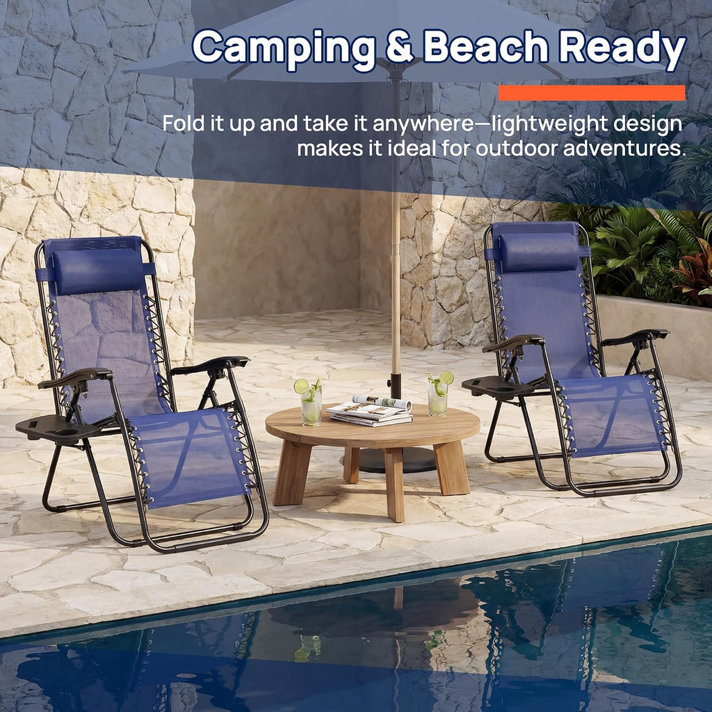 Chaise Lounge Chair Outdoor Set of 2, Oversized Zero Gravity Chair, Blue