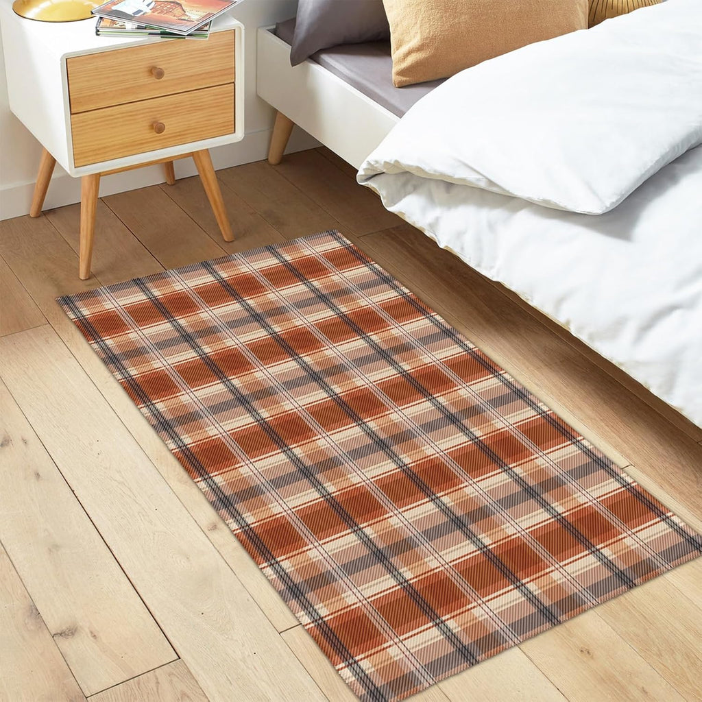 Fall Plaid Doormat Autumn Burnt Orange Buffalo Check Area Rugs 2x3 Farmhouse Thanksgiving Holiday Decorative Front Door Mat Washable Small Rugs for Entryway Bedroom Bathroom Laundry