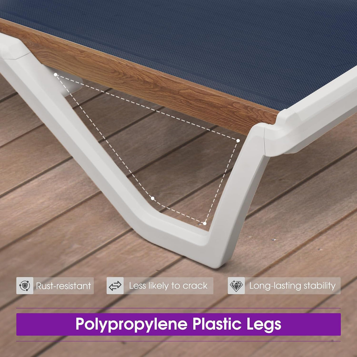 PURPLE LEAF Outdoor Lounge Chair Set of 4 Plastic Chaise Lounge, Navy Blue