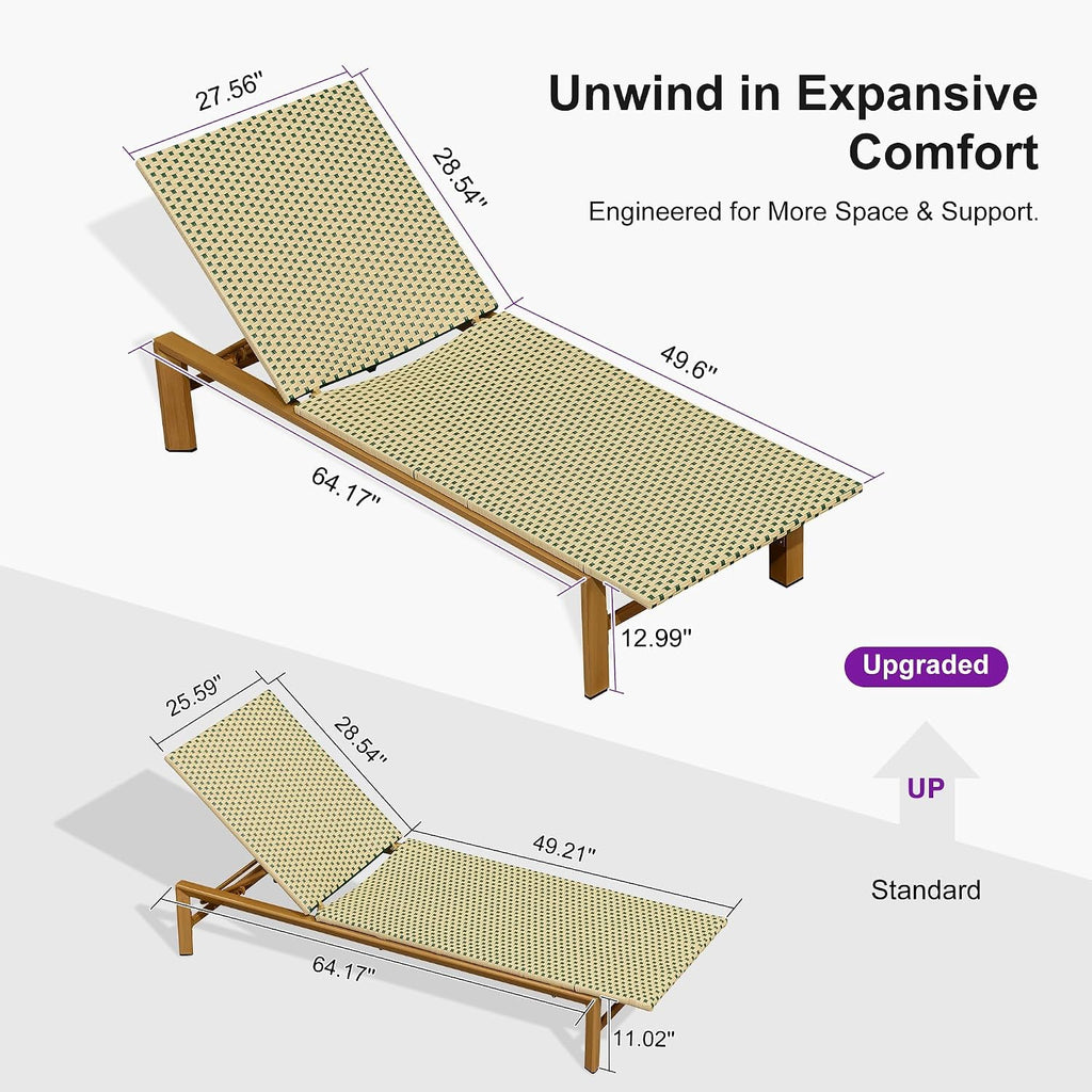 PURPLE LEAF Extra Wide Patio Lounge Chair Resort Wicker Set of 2, Green