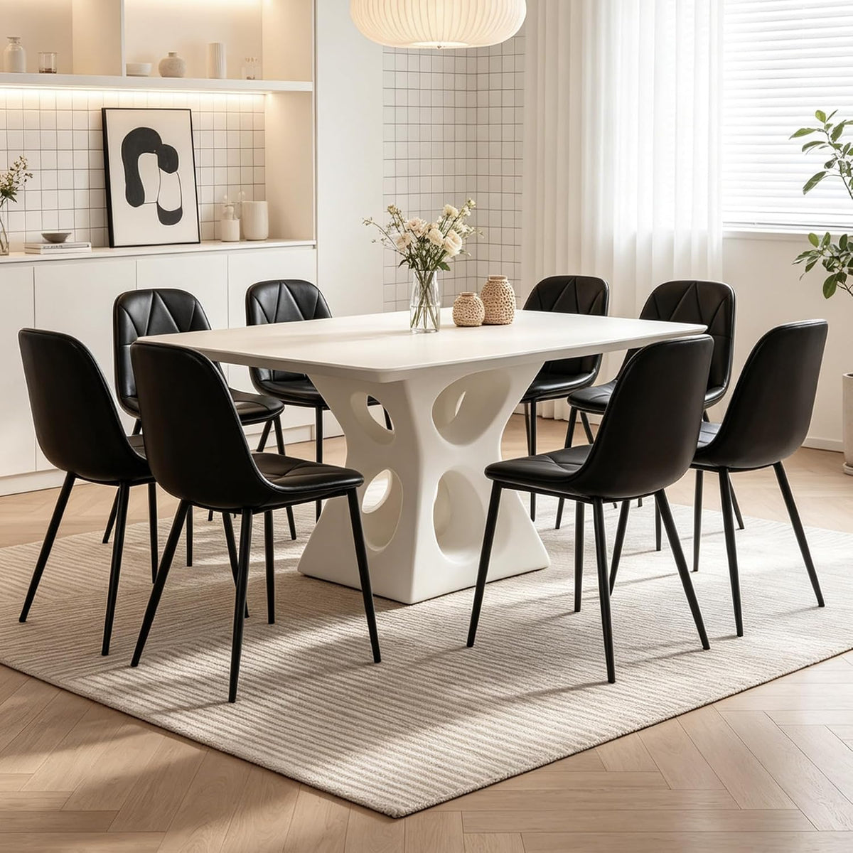 Set of 4 Black Dining Chairs – Modern Armless Kitchen & Dining Chairs, Faux Leather Upholstery, Ergonomic Backrest & Sturdy Metal Legs