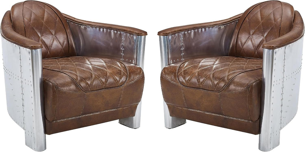 Art Leon Mid Century Industrial Genuine Leather Accent Club Chair Cognac