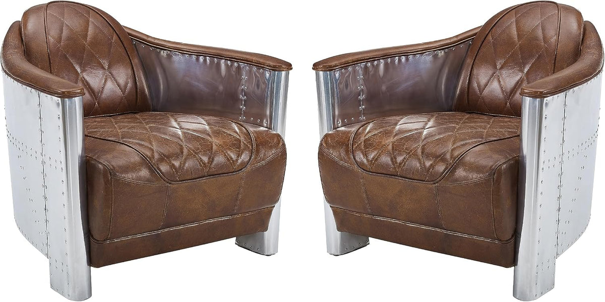 Art Leon Mid Century Industrial Genuine Leather Accent Club Chair Cognac
