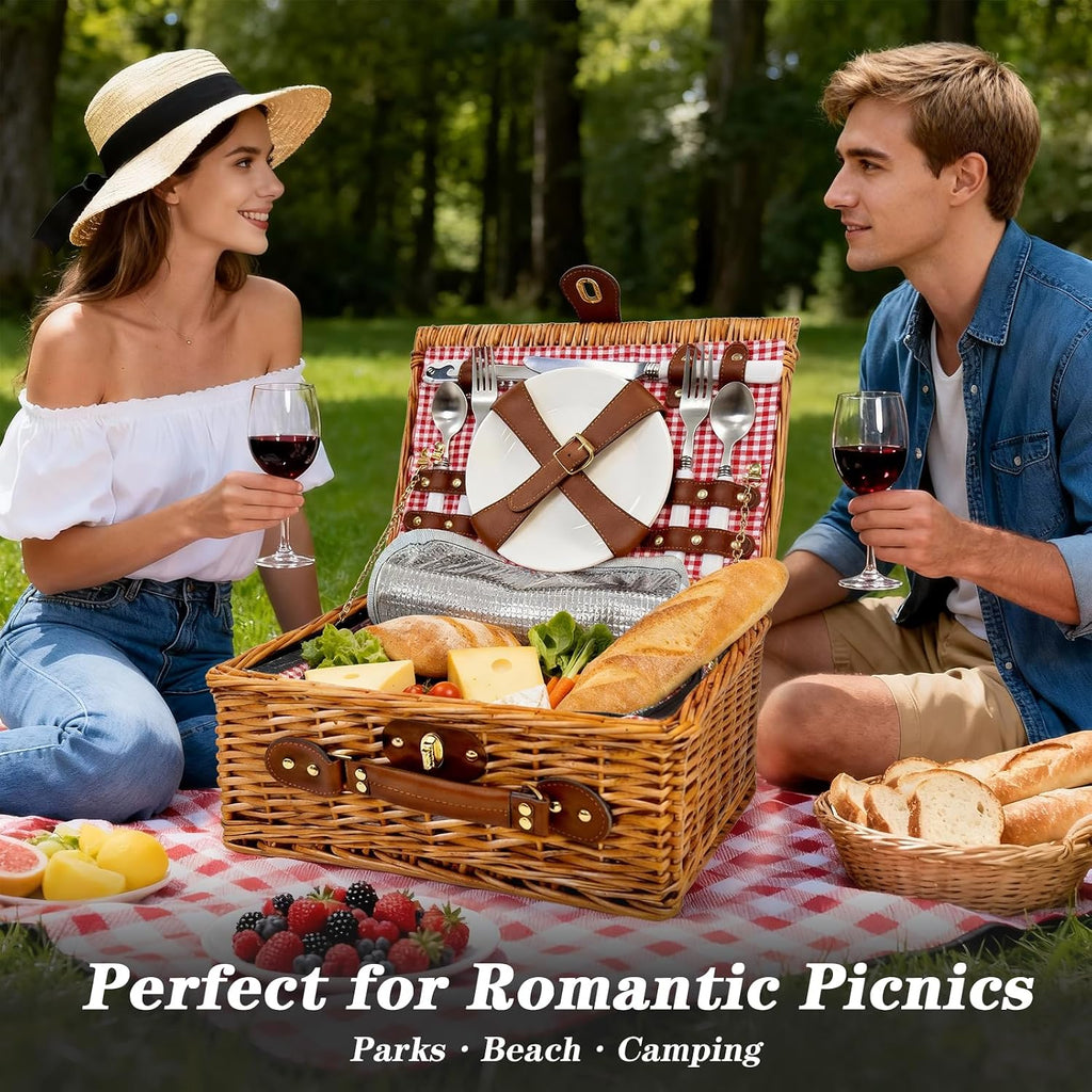 Picnic Basket for 2 with Insulated Cooler Compartment