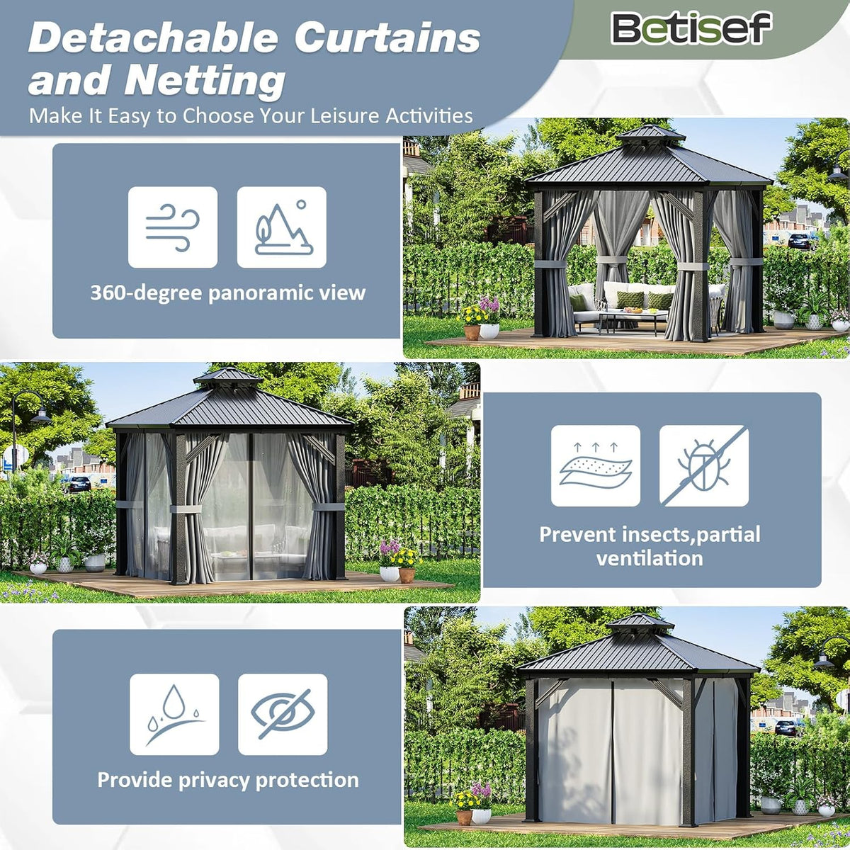 8x8 FT Hardtop All-Aluminum Gazebo Dark Gray