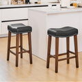 PrimeZone 26 Inch Solid Wood Saddle Backless Bar Stools Set of 2, Black