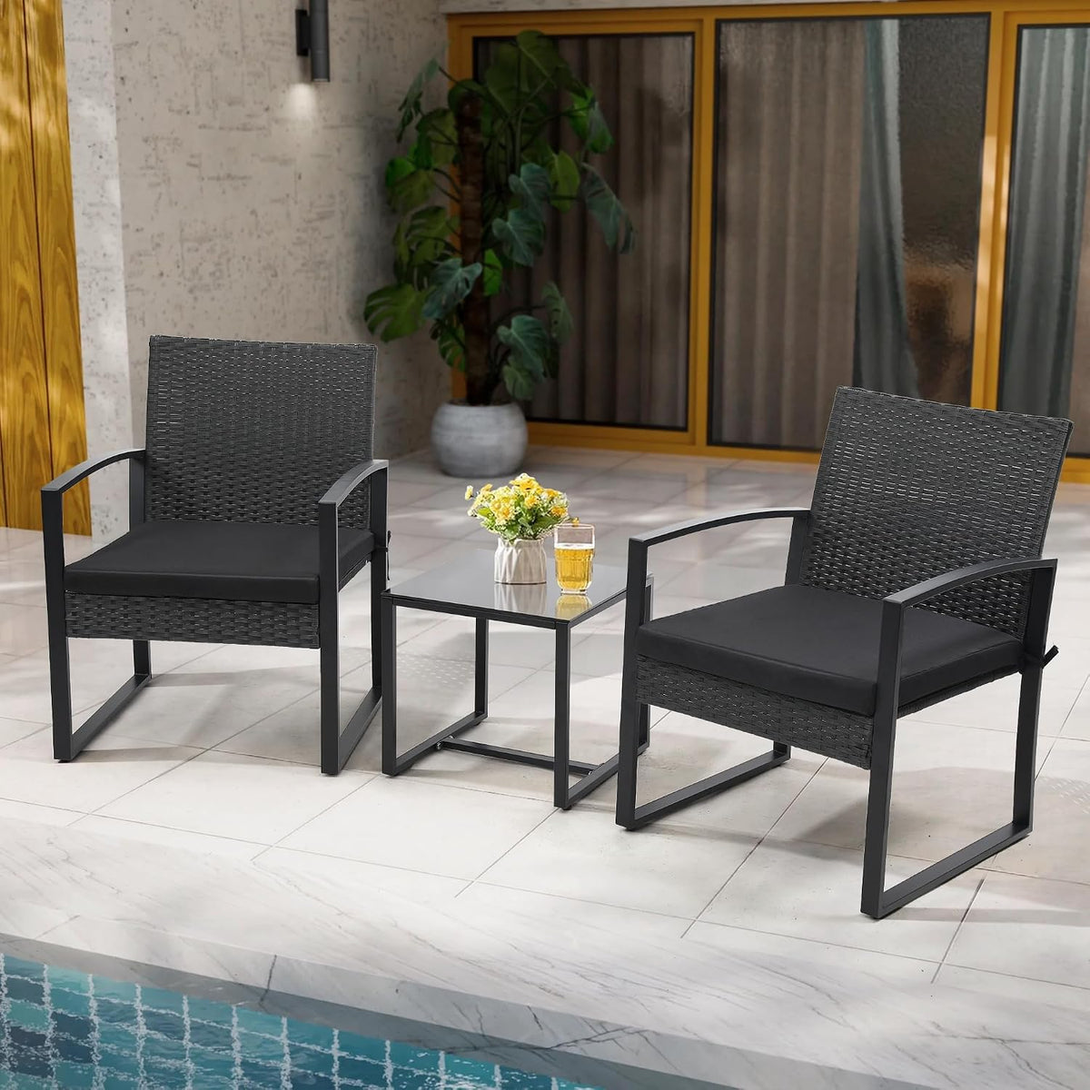murago outdoor 3-piece wicker bistro set, patio conversation on a desk or shelf
