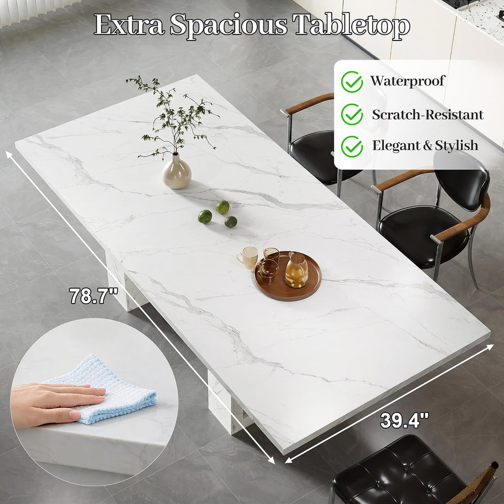 51"-78" Extendable Dining Table for 4-8, White Faux Marble Dining Table