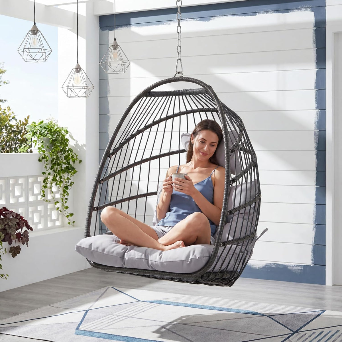 RADIATA Hanging Egg Chair Outdoor Without Stand, Wicker Rattan Swing Set