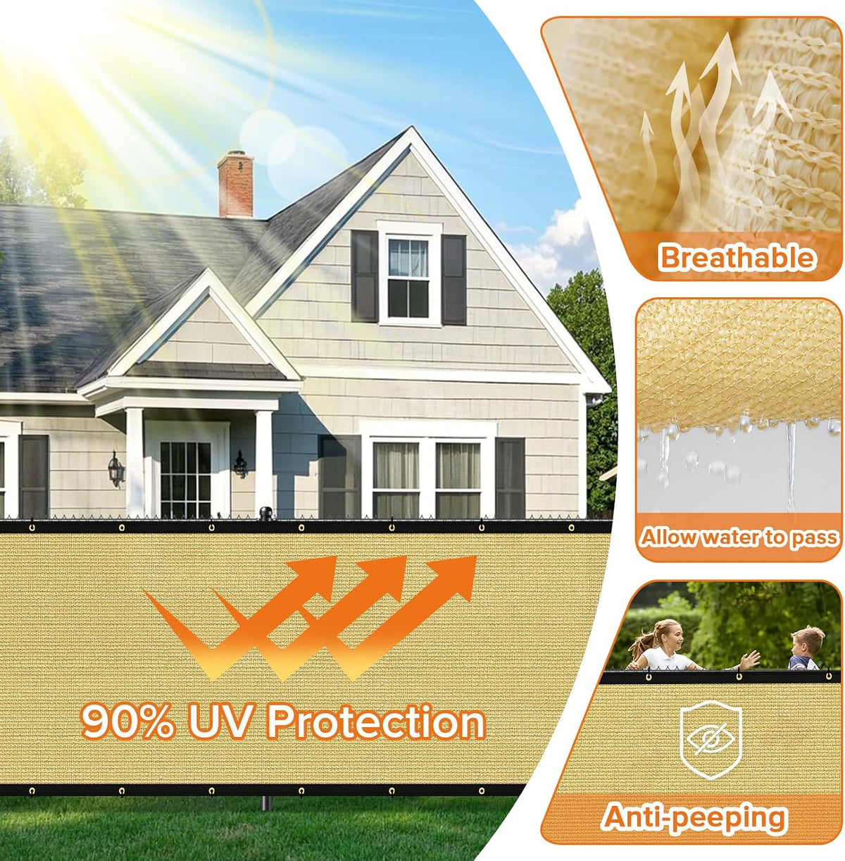 4ftx50ft Fence Privacy Screen Heavy Duty 170 GSM Windscreen & Dustproof Fabric Privacy Screen Covering Mesh Fencing for Outdoor Patio, Balcony, Pool Deck, Sand