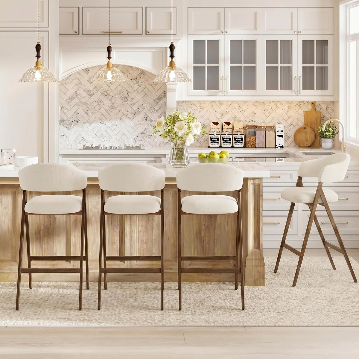 COLAMY Bar Stools Set of 2, 26" Counter Height Barstools with Backs, Modern Upholstered Bar Chairs with Metal Legs for Kitchen Island Counter, Dining Room, Beige