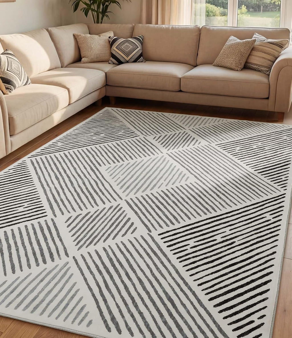 YIHOUSE 5‘x7' Washable Black and White Rug, Modern Area Rug for Living Room