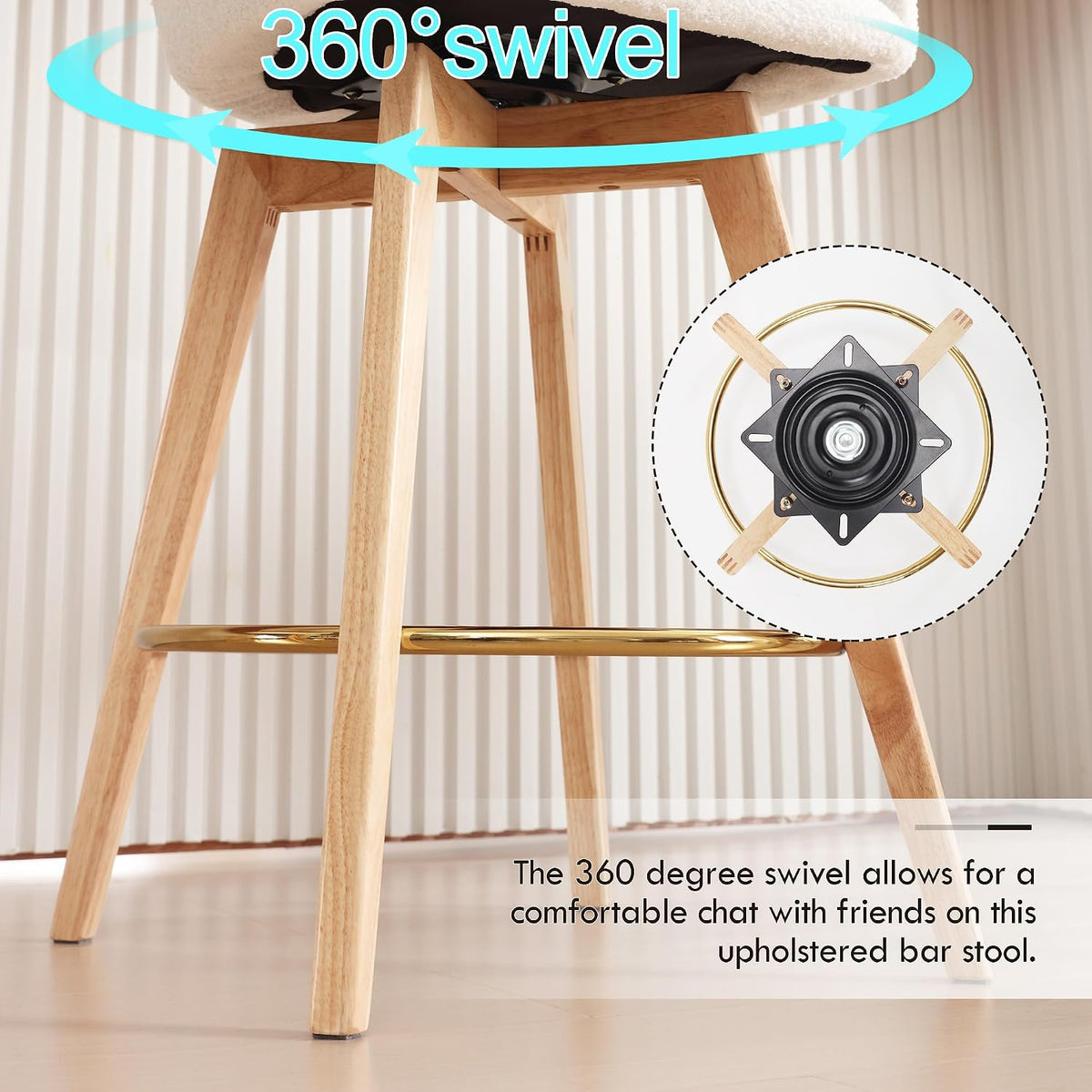 ONEVOG Boucle 26" Counter Height Bar Stools Set of 4, Swivel Modern Kitchen Island Tall Chairs with Back, Arm, Footrest and Wooden Legs, Sherpa Fabric Upholstered Barstools for Pub/Dining Room, White