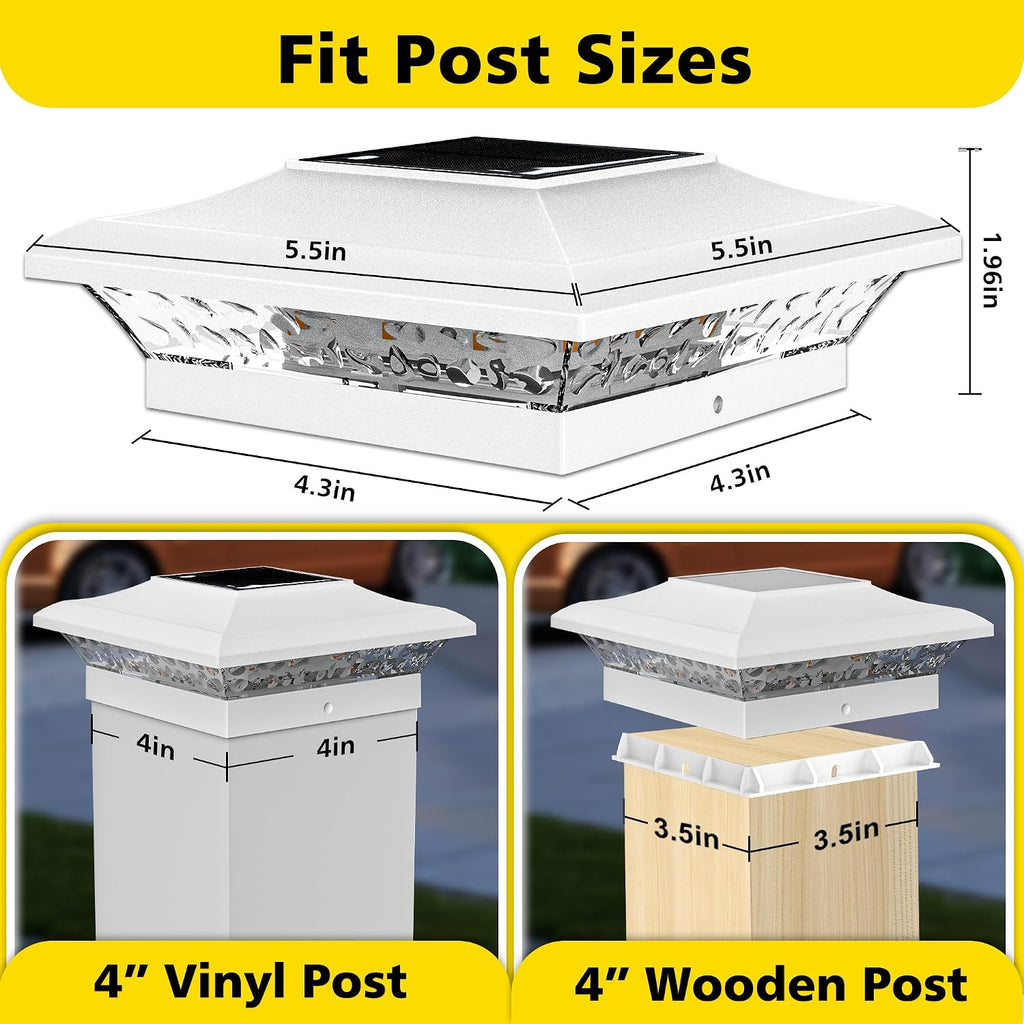 T-SUN 4x4 Solar Post Cap Light White, 12 Pack Solar Post Lights with RGBCW