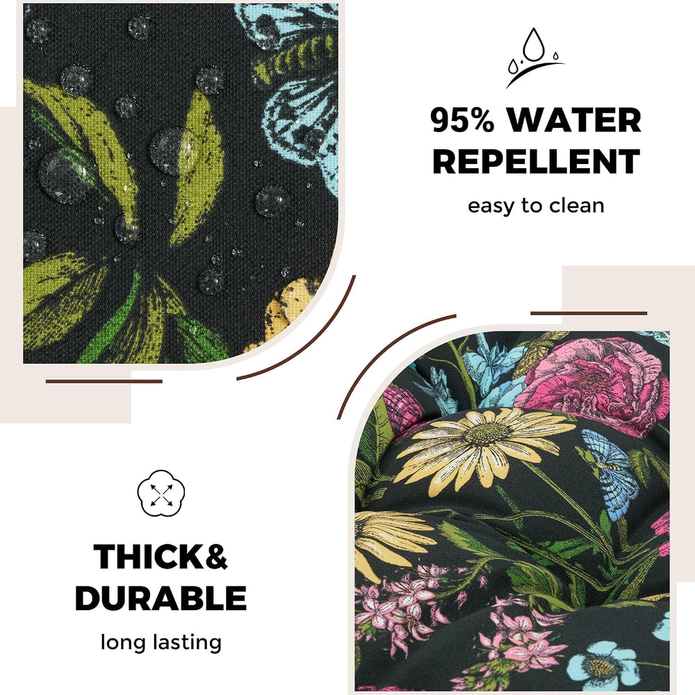 Indoor/Outdoor High Back Chair Cushions Set of 2-Black Flower Butterfly