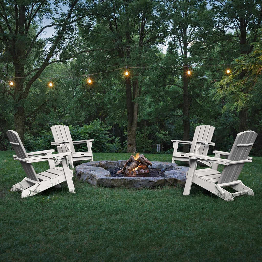 Folding Adirondack Chair, HDPE, 2 Cup Holders, White