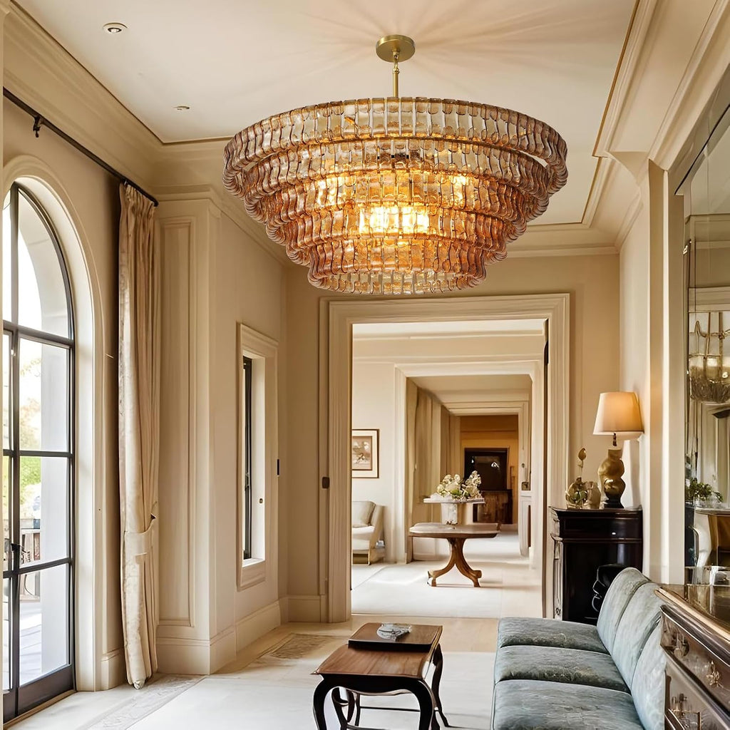 YIOSI Large Chandelier, 48" Gold Chandelier for Dining Room, 8-Light Round Drum Kitchen Island Hanging Light Fixture Perfect for Living Room, Bedroom