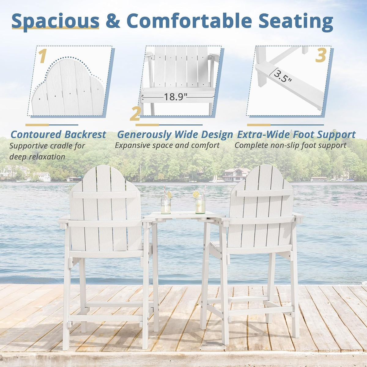 LUE BONA Tall Adirondack Chair Set of 4, HDPS Bar Height Chairs, White