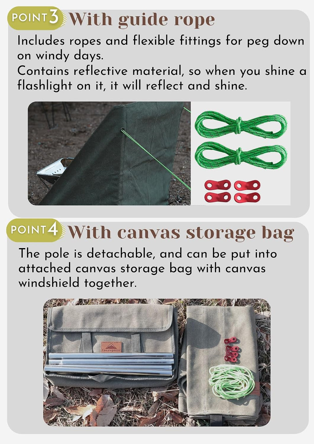 camping moon Canvas Campfire Wind Screen 65 x 27 in Khaki B-660