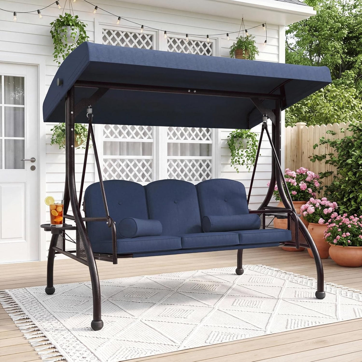 TLSUNNY Outdoor Porch Swing with Adjustable Canopy & 2 Pillows, 800 lbs