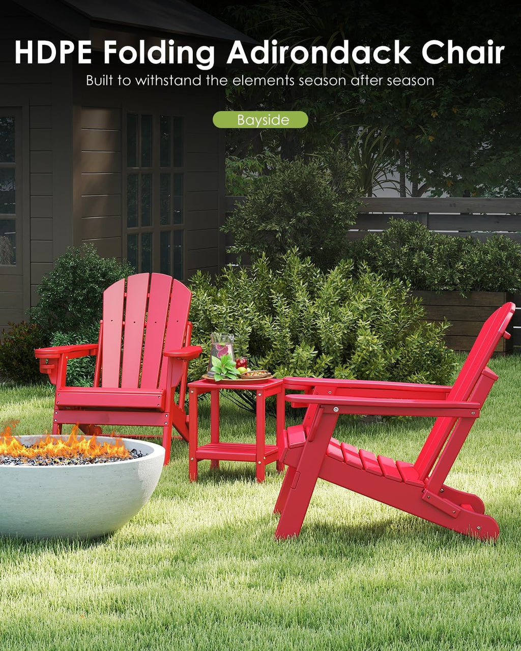 GREENVINES Folding-Adirondack-Chair, HDPE All Weather, Red