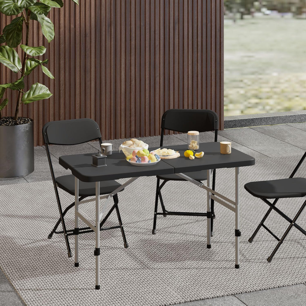 OS MOTOR 4ft Folding Table with Carry Handle, 48 Inch, Black
