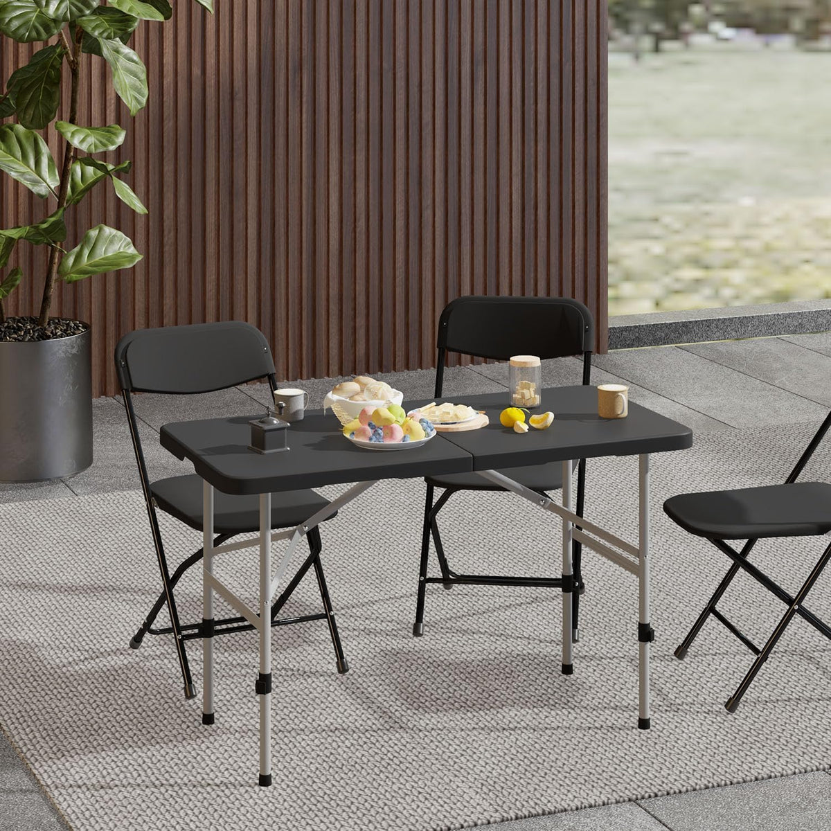 OS MOTOR 4ft Folding Table with Carry Handle, 48 Inch, Black
