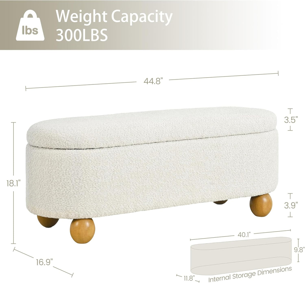 VKNOW 44.8" Storage Ottoman Bench End of Bed Bench with Hinge, Beige