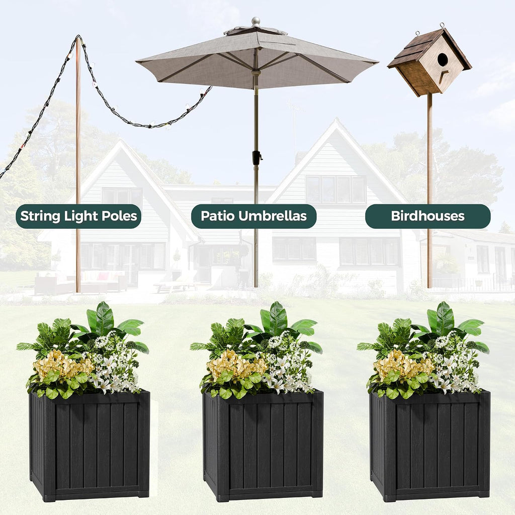 Patio Umbrella Base with 1.5" Hole, Outdoor Side Table, Planter Box, Black