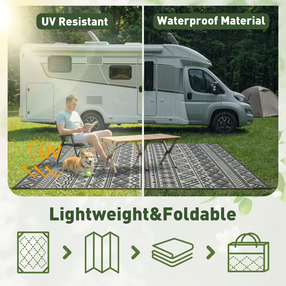 MontVoo-Outdoor Rug Waterproof 6x9 ft Outdoor Carpet Patio Rug Mat Reversible RV Camping Rug-Plastic Straw Rug Outside Outdoor Area Rug for Patio Deck Balcony Backyard Picnic Beach -Boho Grey