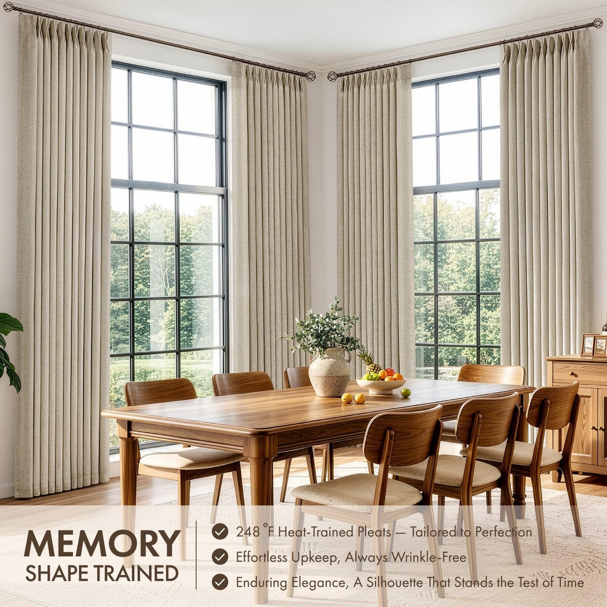 MIULEE 4 Panels Pinch Pleated 100% Blackout Linen Curtains 40"x90" Sand