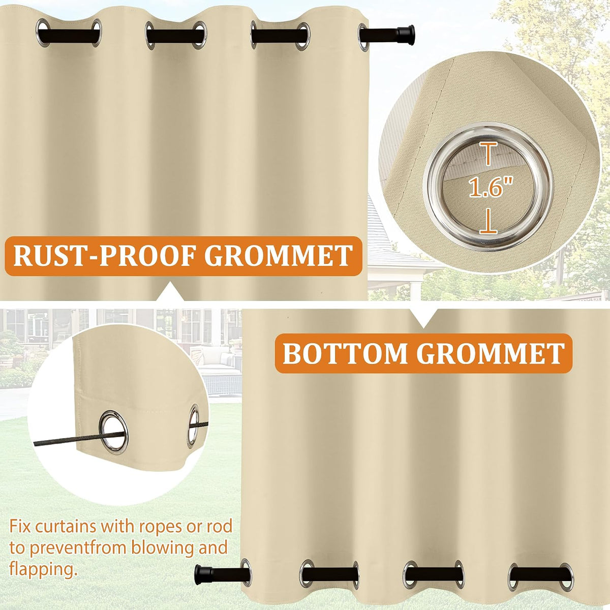 Arfntevss Outdoor Curtains for Patio Waterproof 2 Panels Blackout Curtains 84 inch Long with Zipper Top & Bottom Grommet Sun Blocking Outdoor Privacy Drape for Gazebo Porch Pergola (54x84, Beige)