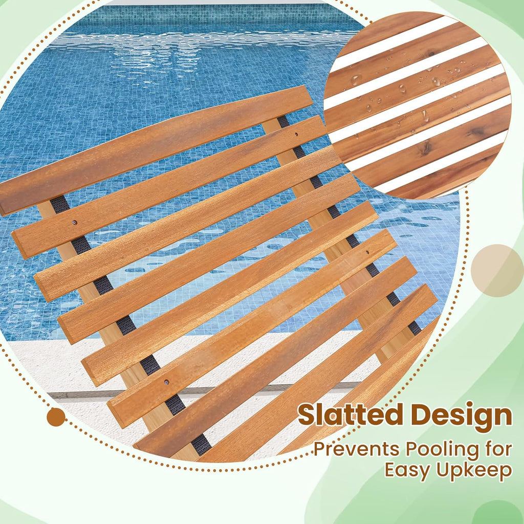 HAPPYGRILL Outdoor Acacia Wood Chaise Lounge, Rocking Chair with High Back, Slatted Seat, Stopper, Outside Wood Rocker, 350 Lbs Capacity Sun Lounger