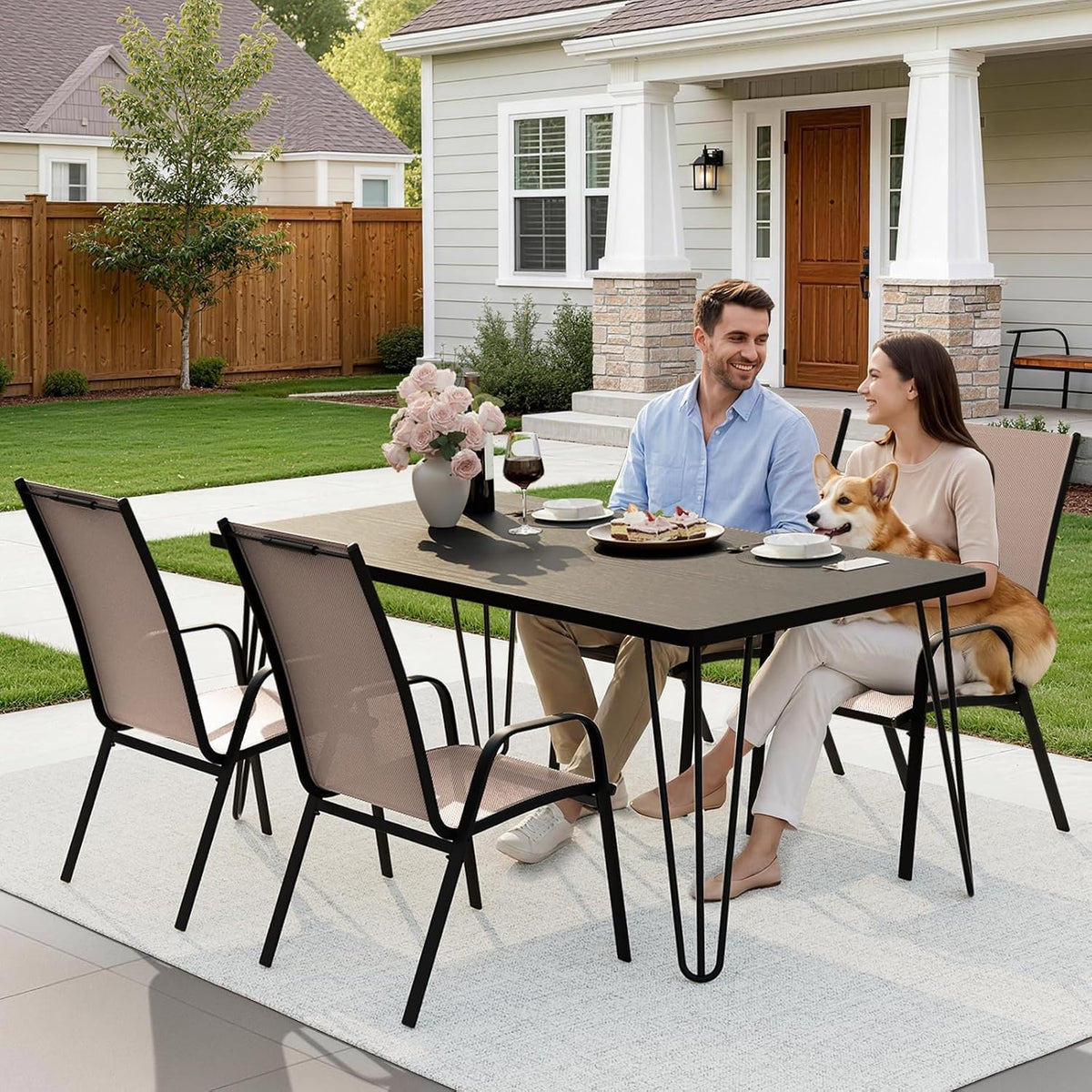 JEAREY Patio Dining Chairs Set of 4, Stackable Outdoor Chairs, Brown