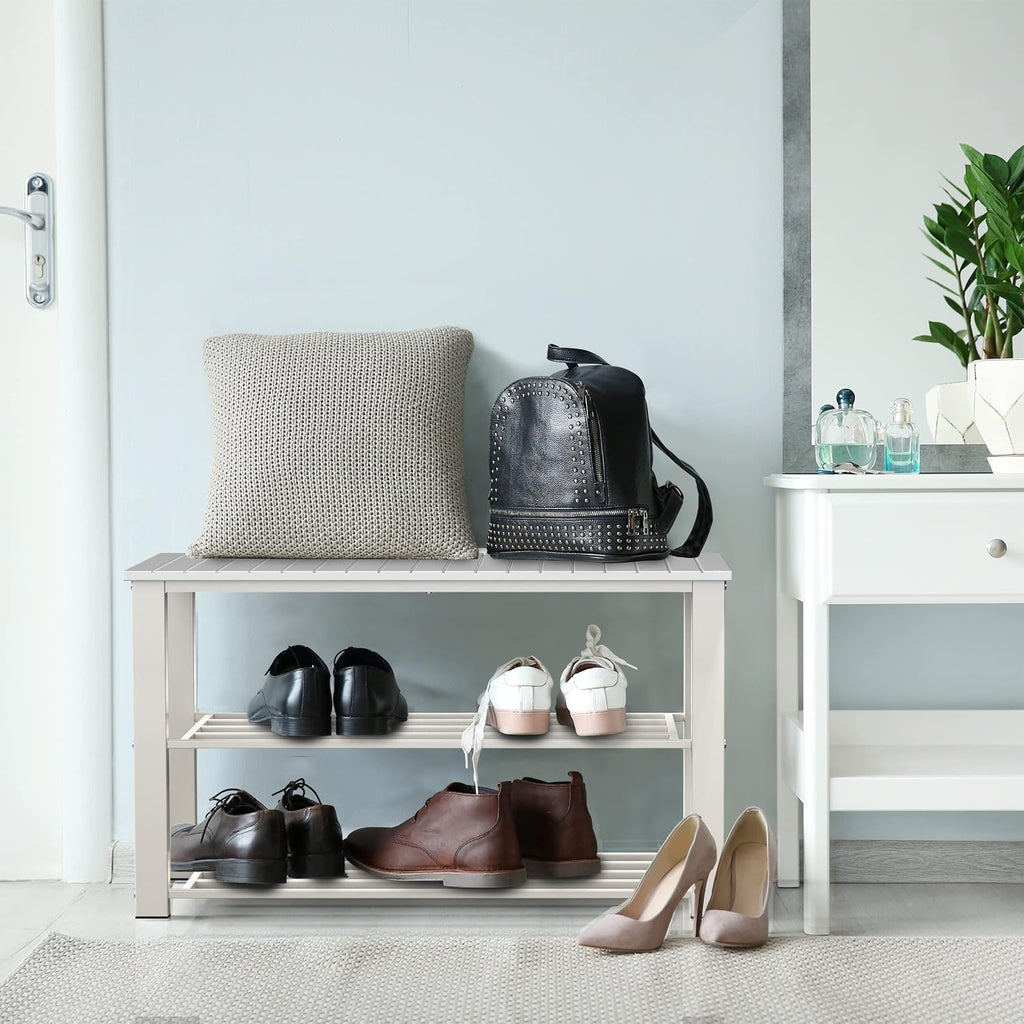 Simple Houseware Wooden Top Shoe Rack Bench for Entryway, White