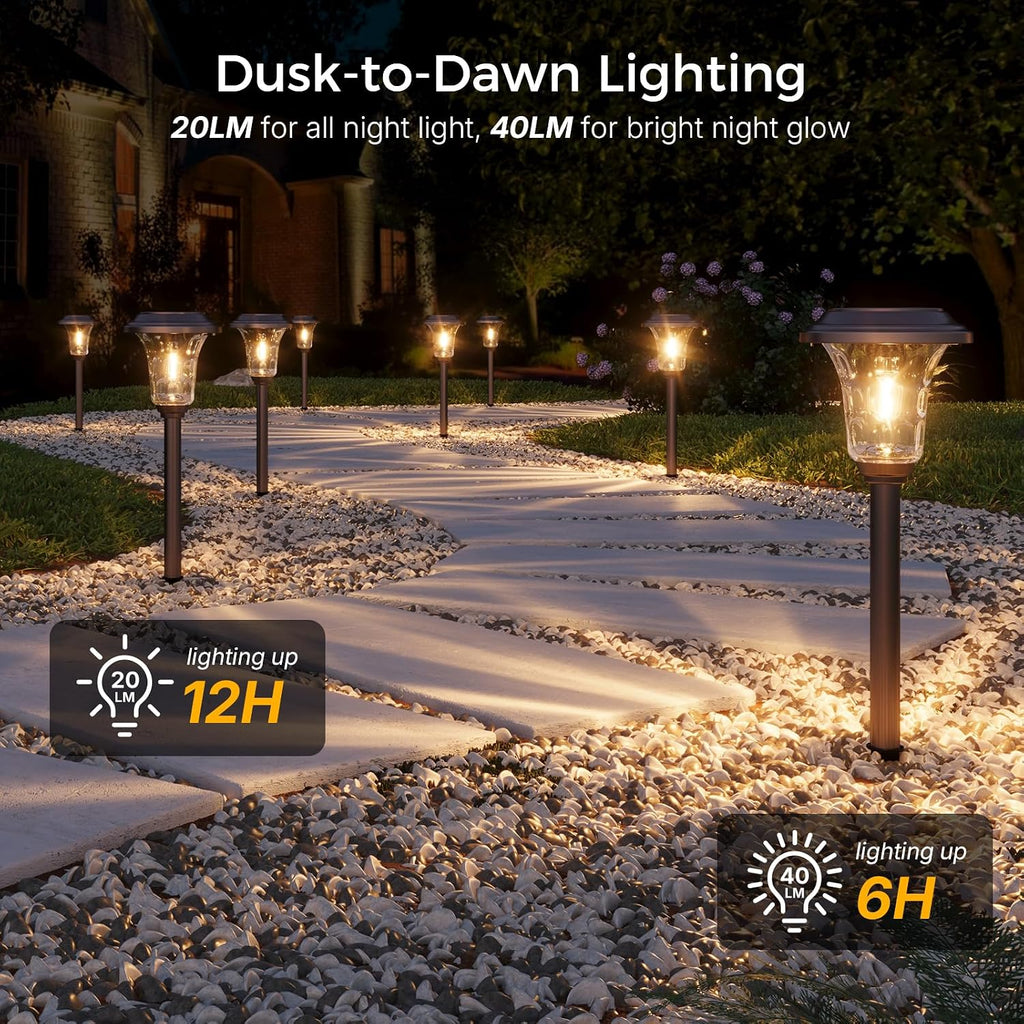 XMCOSY+ Solar Lights Outdoor, 6 Pack Metal Glass Solar Pathway Lights