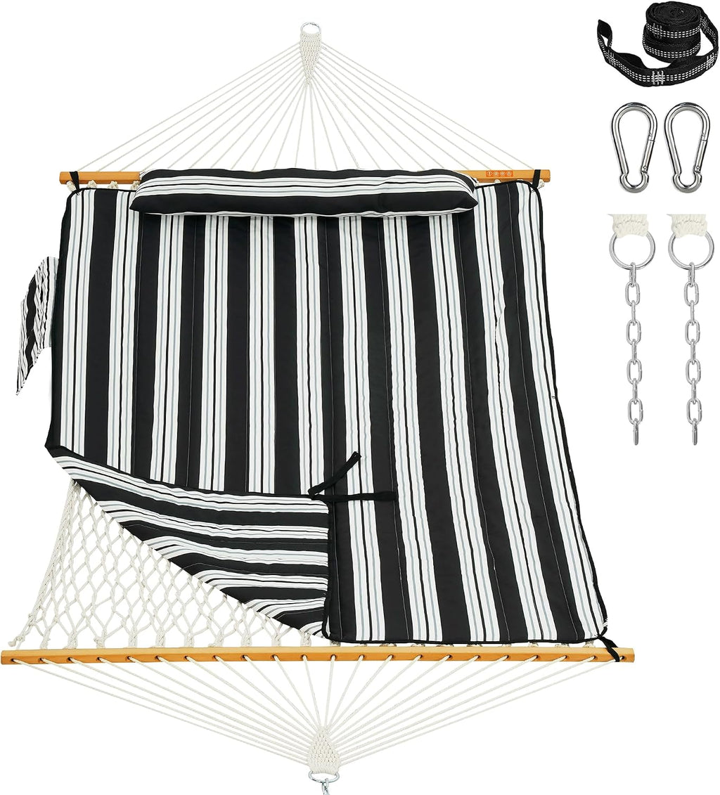 Lazy Daze Double Handwoven Rope Hammock with Pad and Pillow Set for Outdoor