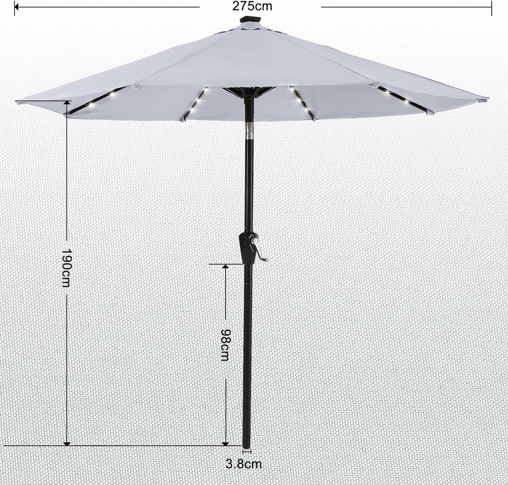 ABCCANOPY Solar Led Patio Umbrella with 32 Lights 9FT(Light Gray)