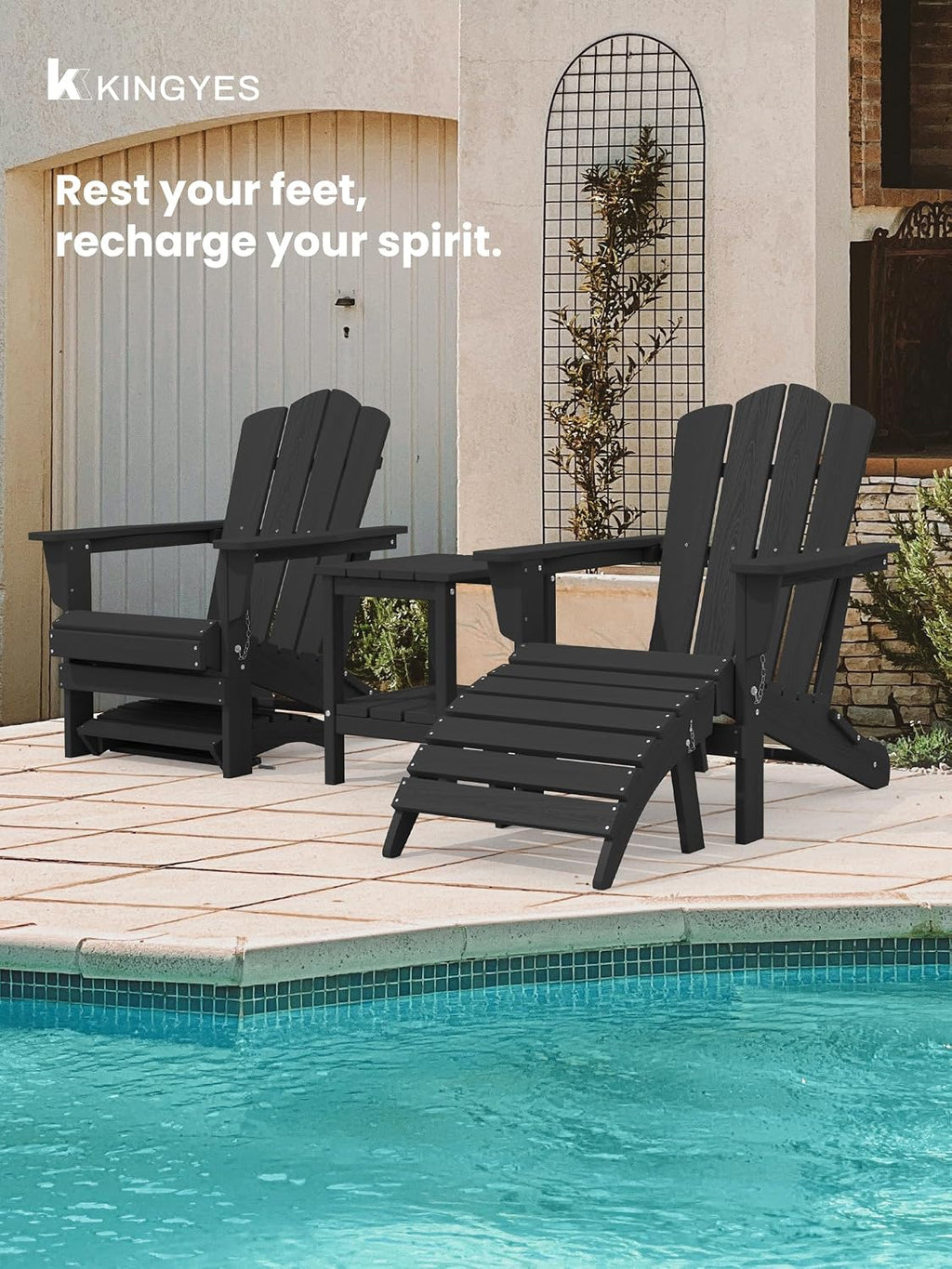 KINGYES Folding Adirondack Ottomans Set of 2 for Adirondack Chair, Black