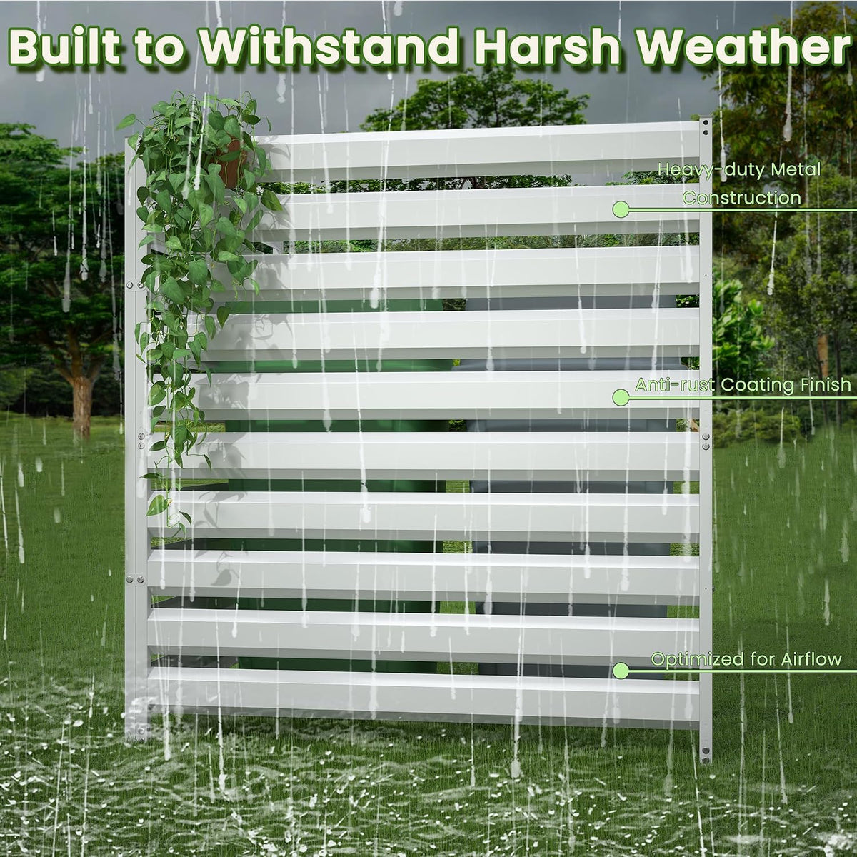 Metal Privacy Fence Screen, 42" H×38" W (3 Panels) No-Dig Air Conditioner Fence, Rustproof Trash Can Hider, Pool Equipment Enclosure for Decorative Garden, Patio, Backyard-White