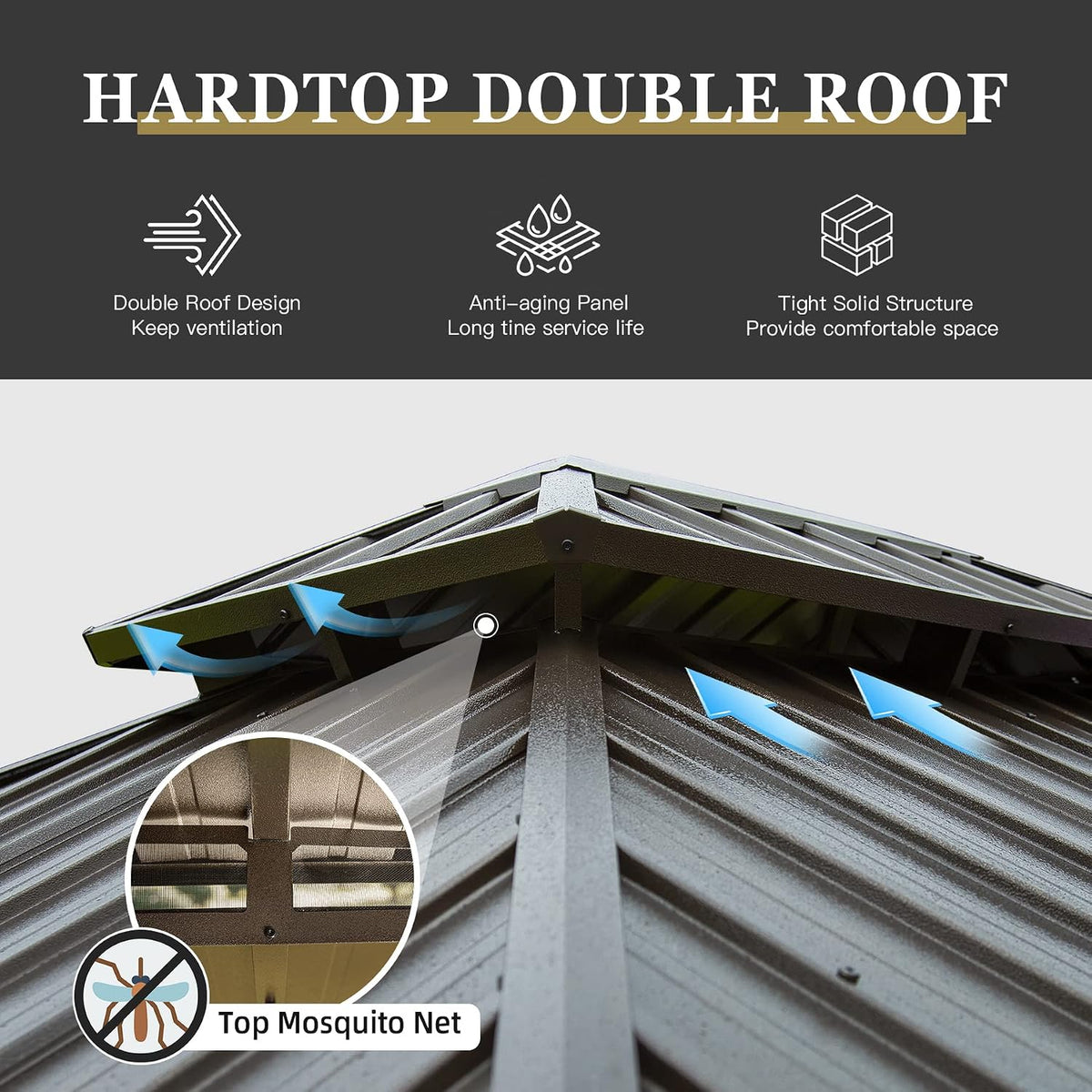 Domi 10'X12' Gazebo with Double Roof Steel, Heavy Duty Outdoor Patio Gazebo