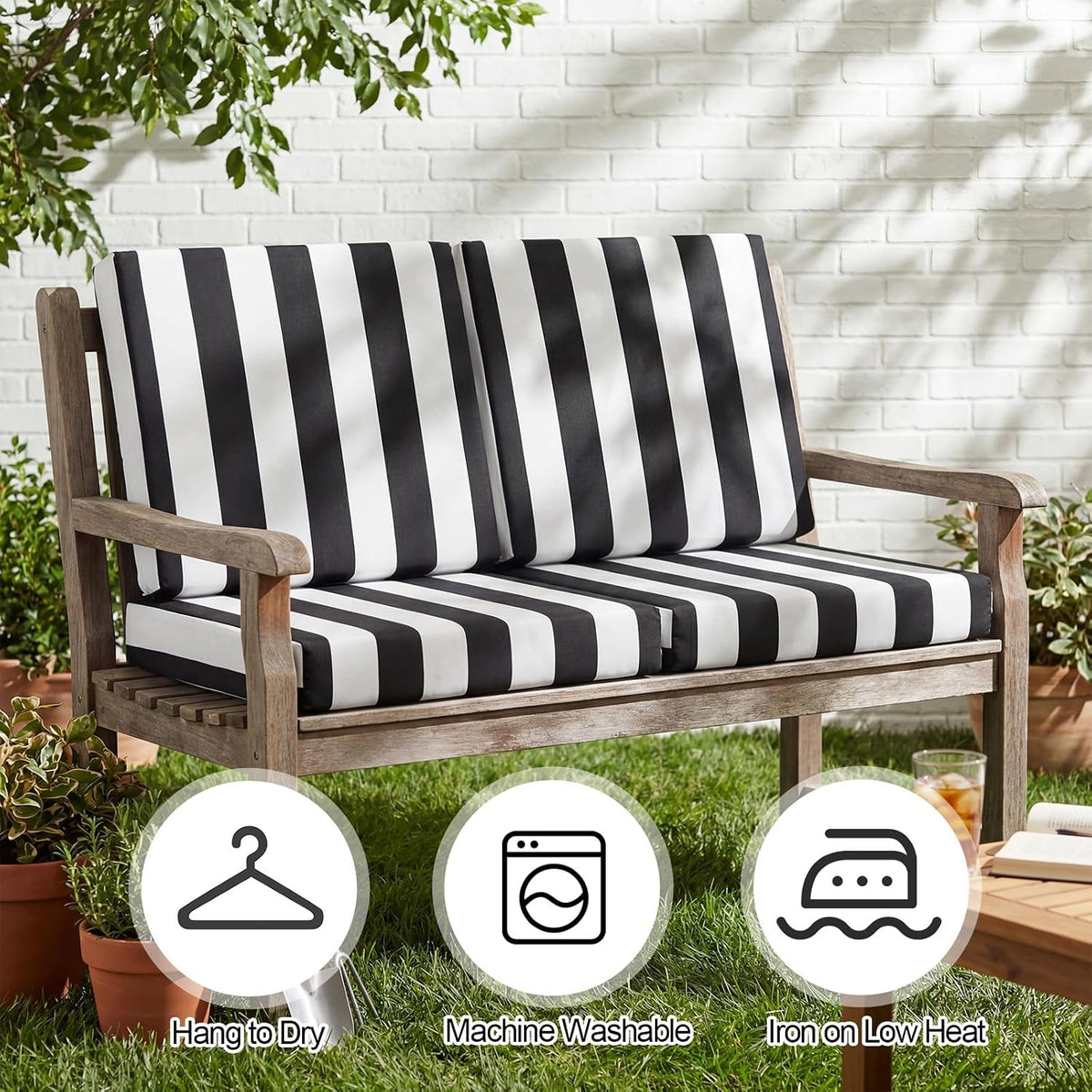 Newwiee 12 Pc Patio Stretch Cushion Covers,Black White,Stripes