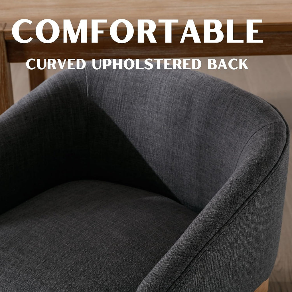 RIVOVA Barrel Dining Chairs Set of 8, Modern Upholstered Linen Kitchen Chair Wooden Dining Room Chairs Curved Back, Farmhouse Dinner Chair with Wood Legs for Restaurant, Support 330 LBS, Charcoal