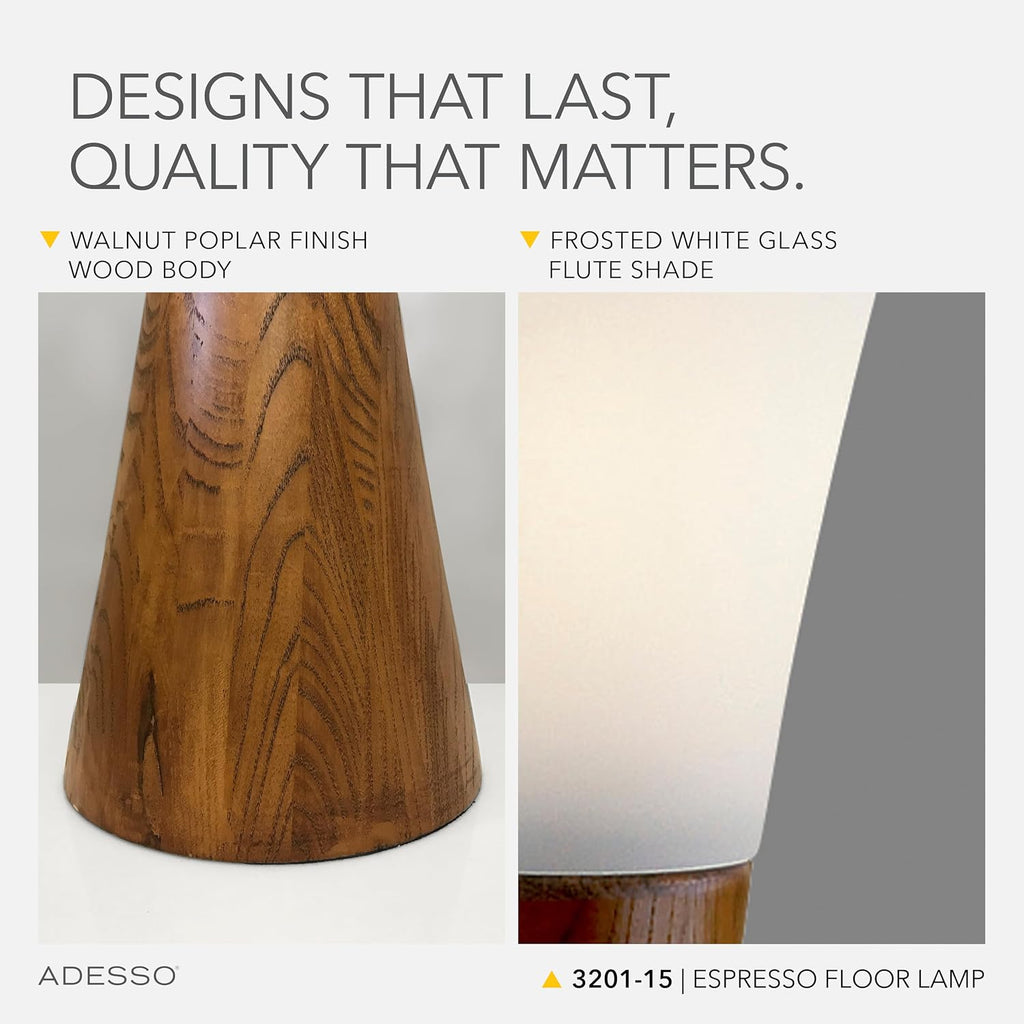 Adesso Floor Lamp, Bronze & Walnut Poplar Wood, Modern Design, 68”