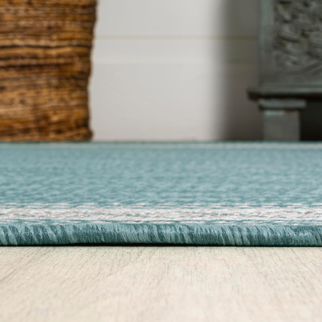 JONATHAN Y Diamond Border Indoor Outdoor Area Rug 3X5 Aqua/Light Gray, Lucia Classic for Backyard, Patio, Porch, Easy-Cleaning, High Traffic, Pet-Friendly, Non-Shedding (SMB207D-3)