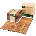 Acacia Interlocking Deck Tiles, 9 PCS Wood Flooring, 6 Slats, Honey Oak